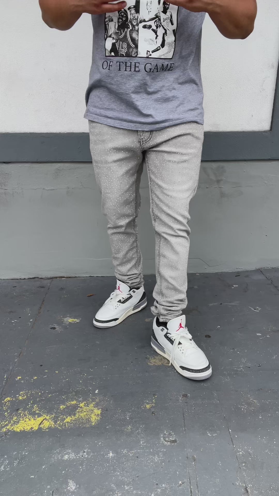 Grey Rhinestone Skinny Fit Jeans