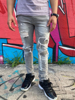 Pintuck Patched Jeans (Grey)