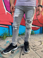 Pintuck Patched Jeans (Grey)