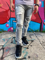 Pintuck Patched Jeans (Grey)