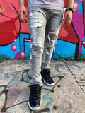 Pintuck Patched Jeans (Grey)