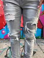 Pintuck Patched Jeans (Grey)