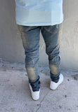Under Patch Zip Jeans (Tinted Dark Blue)
